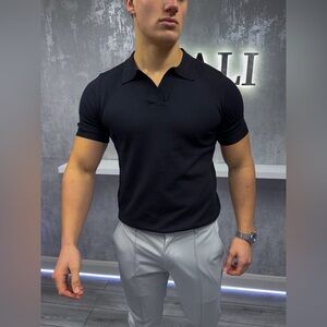 CALI CUBAN COLLAR POLO SHIRT - BLACK
